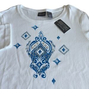 New Chico's Top Women's Size Large (Chicos 2) White Beaded 3/4 Sleeve T-shirt